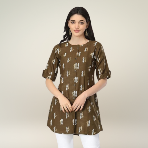Stitched Anarkali Foil Print Kurti for Women & Girls